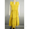 Tilpasset grasiøse skjørt knapp gul kjole